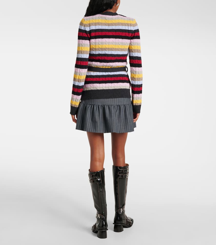Striped cable-knit wool-blend cardigan