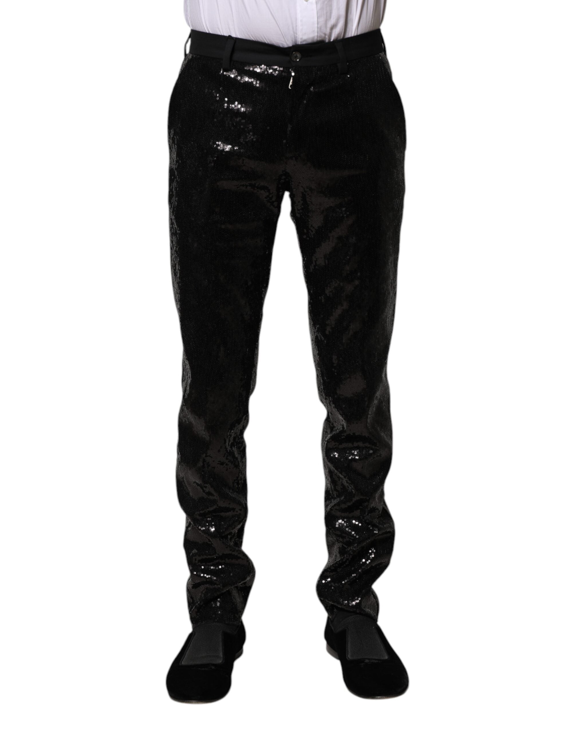 Sequin-Embellished Trousers — Black