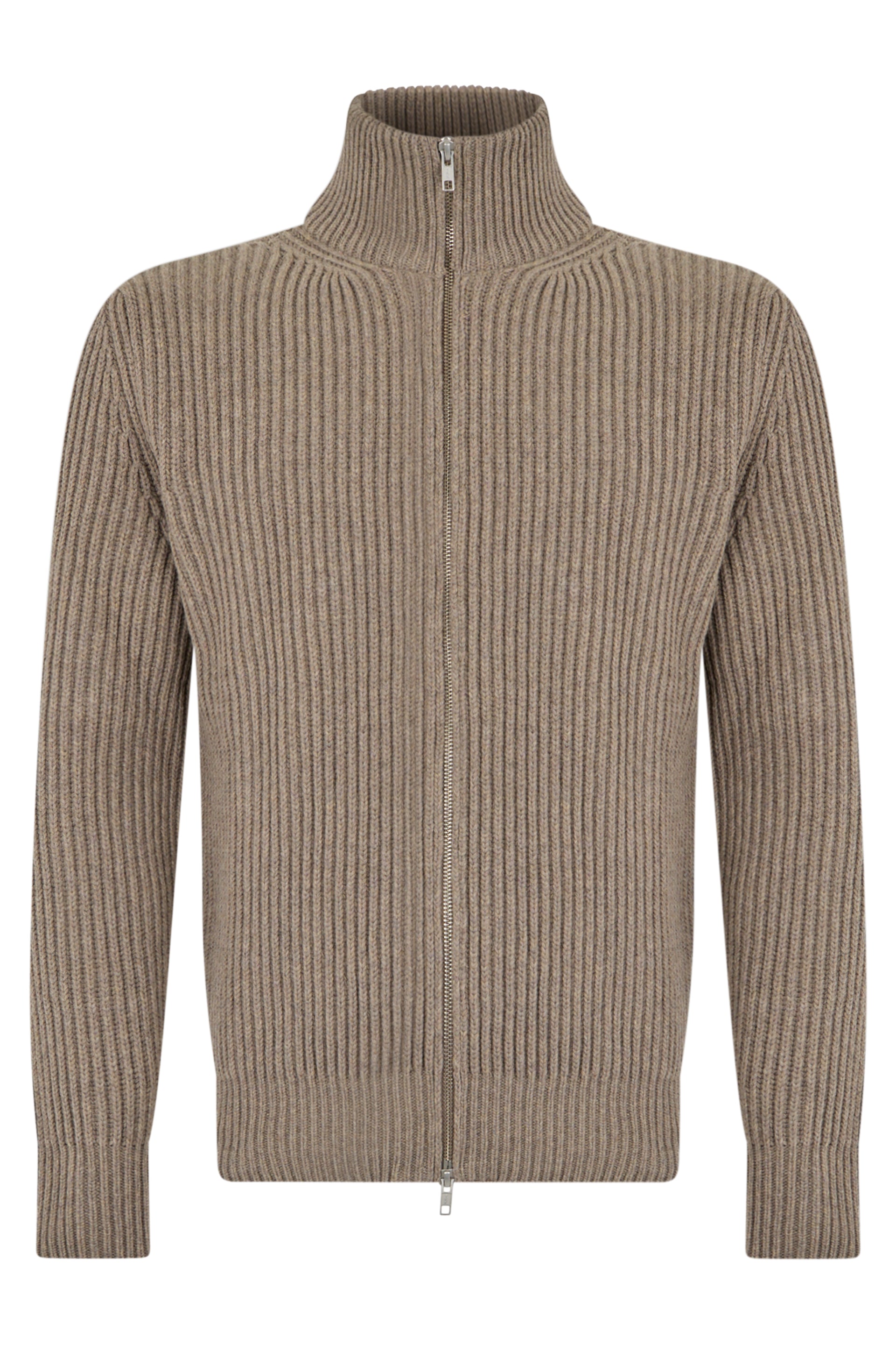 Men's Ribbed Zip-Front Cardigan with High Collar