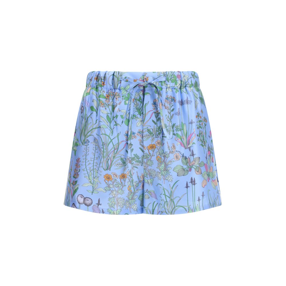 Silk Floral-Print Bermuda Shorts — Blue