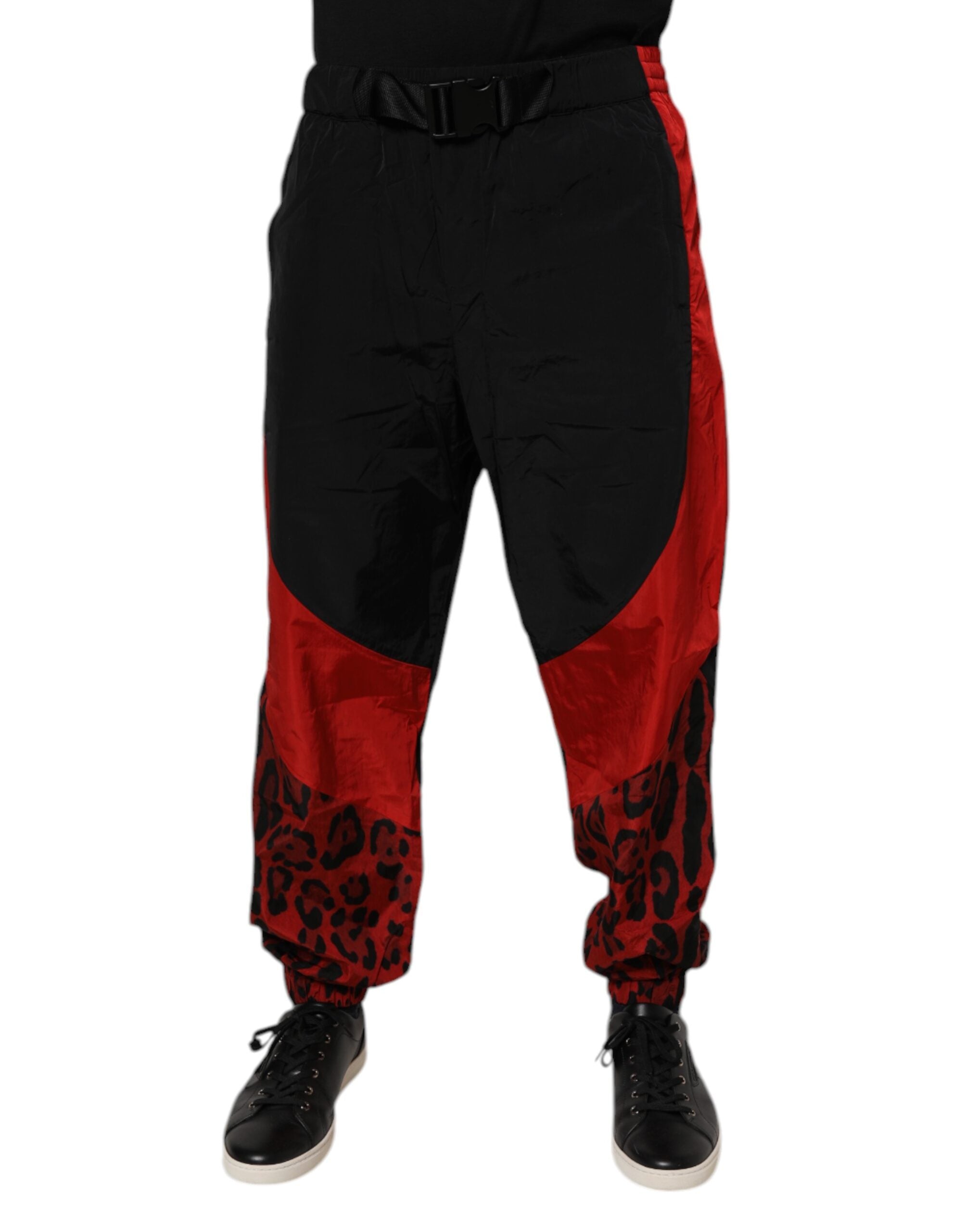 Leopard Print Nylon Joggers — Black