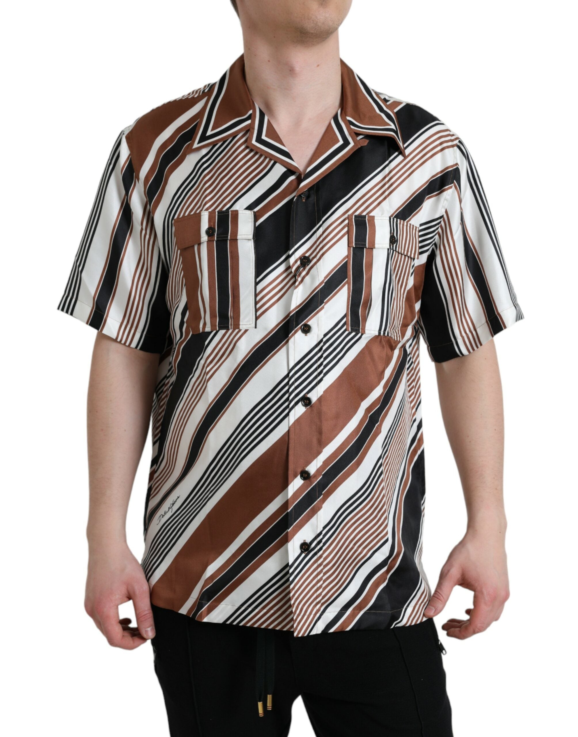 Silk Striped Shirt — Brown