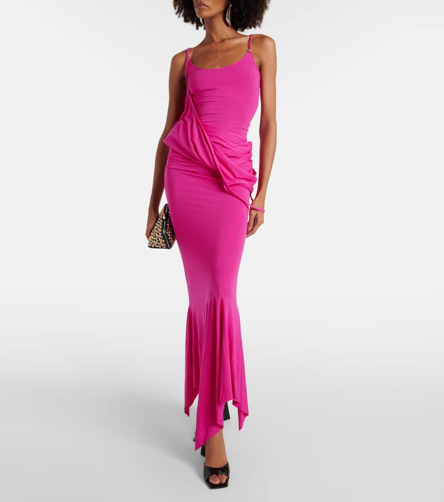 Asymmetric jersey midi dress