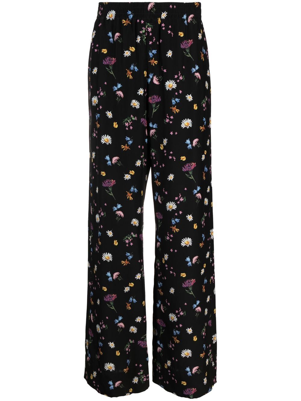 Floral-print silk trousers - Black