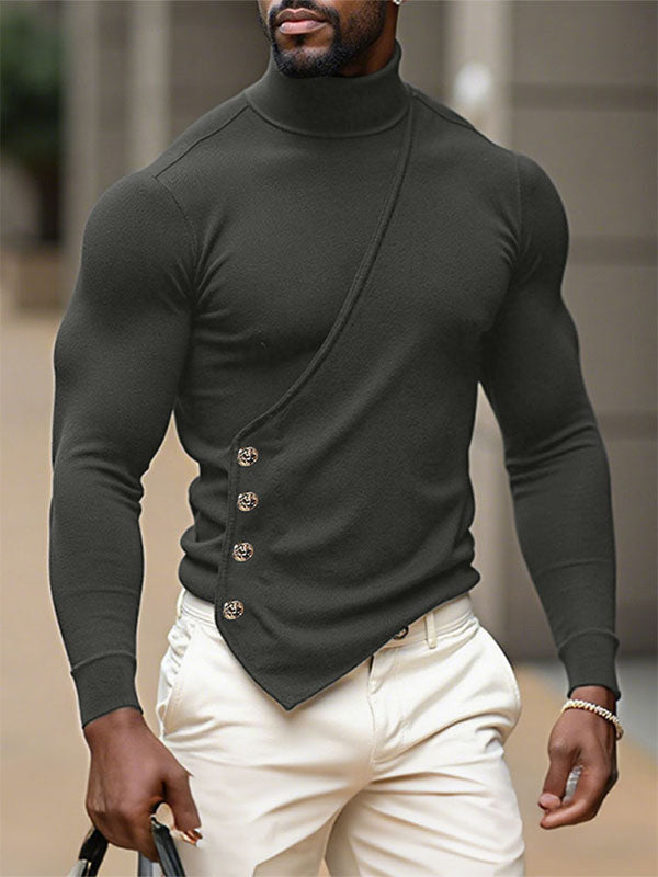 Men's Irregular High Neck Long Sleeve T-Shirt SKUL31987 - Gray / S