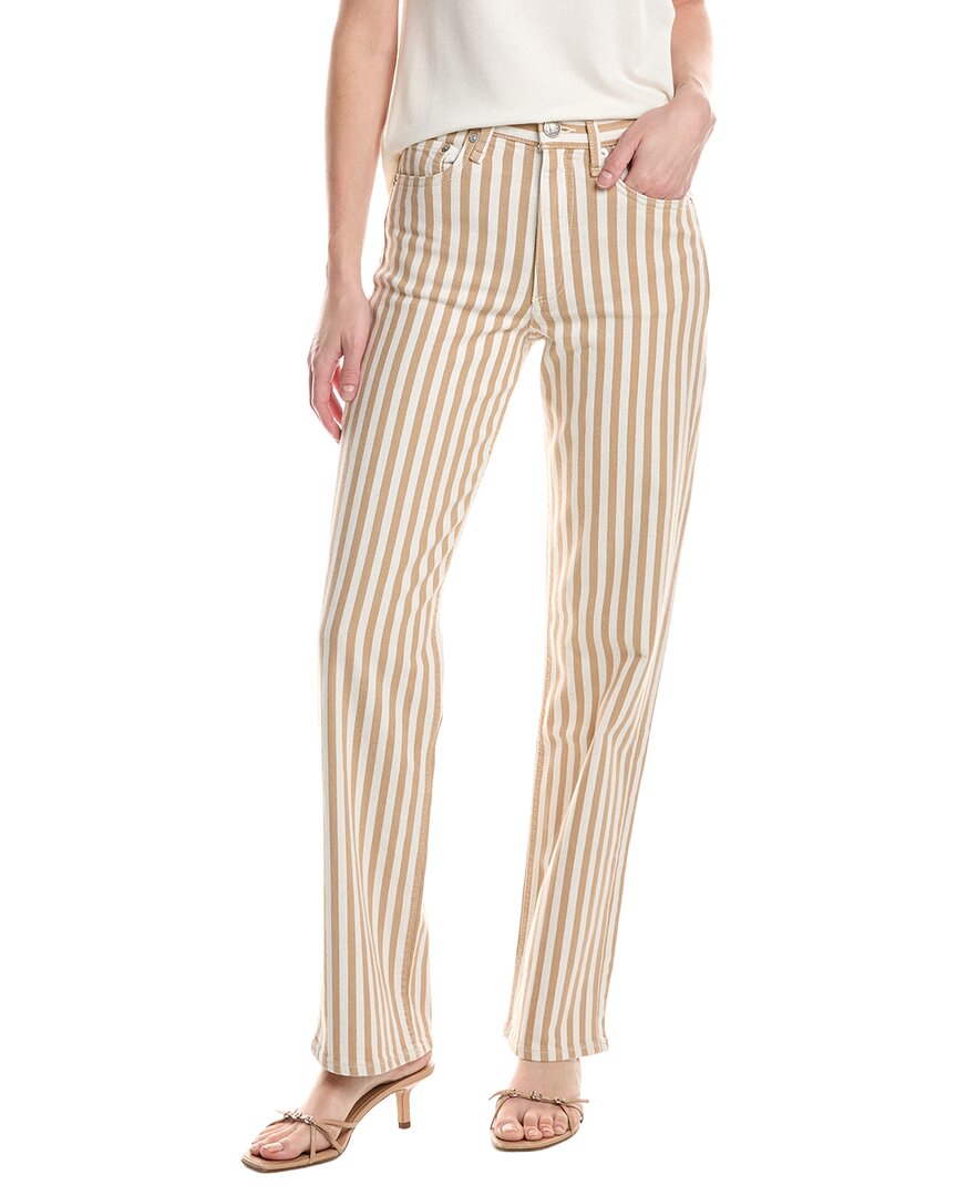 Shea Linen-Blend Relaxed Tan Stripe Straight Jean