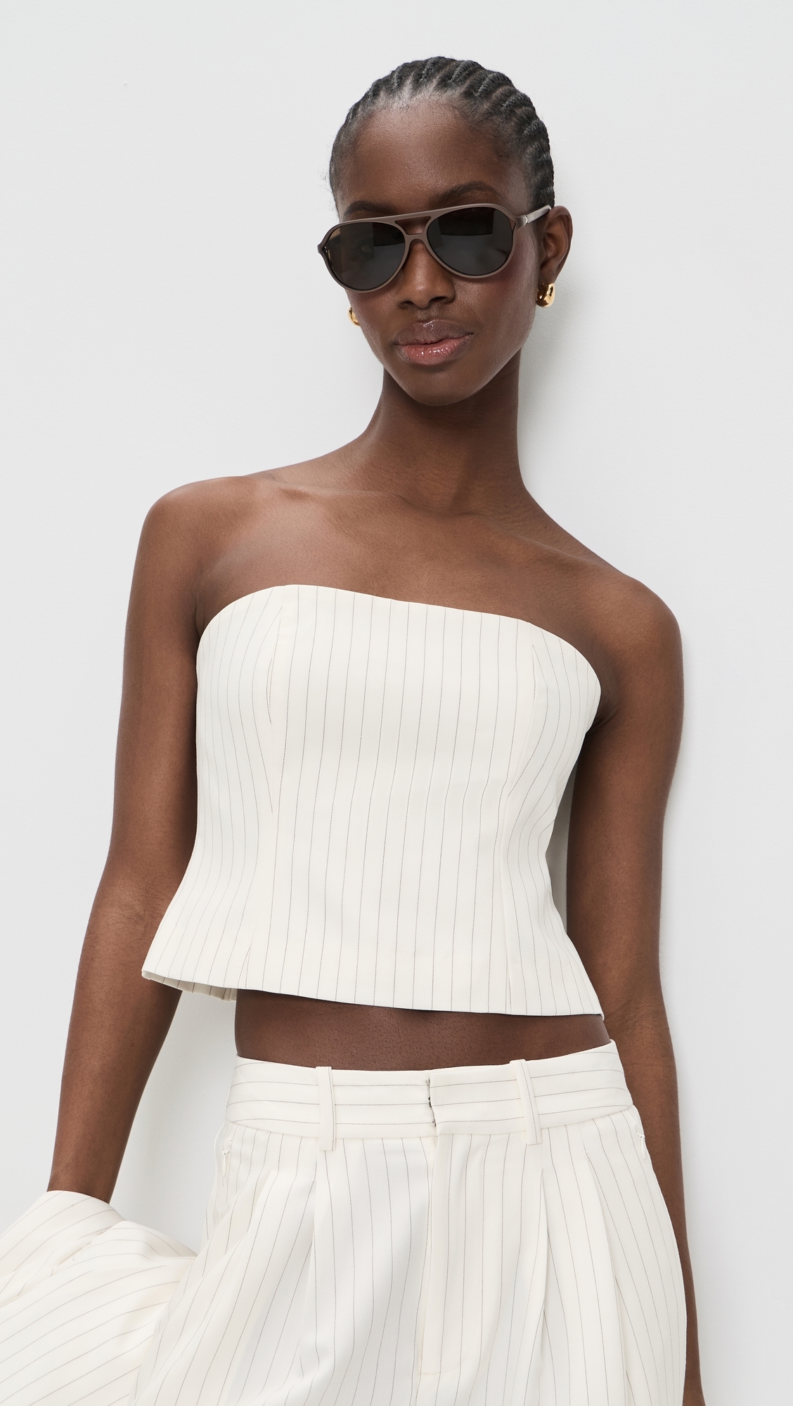 Essential Suiting Strapless Top Chestnut Pinstripe
