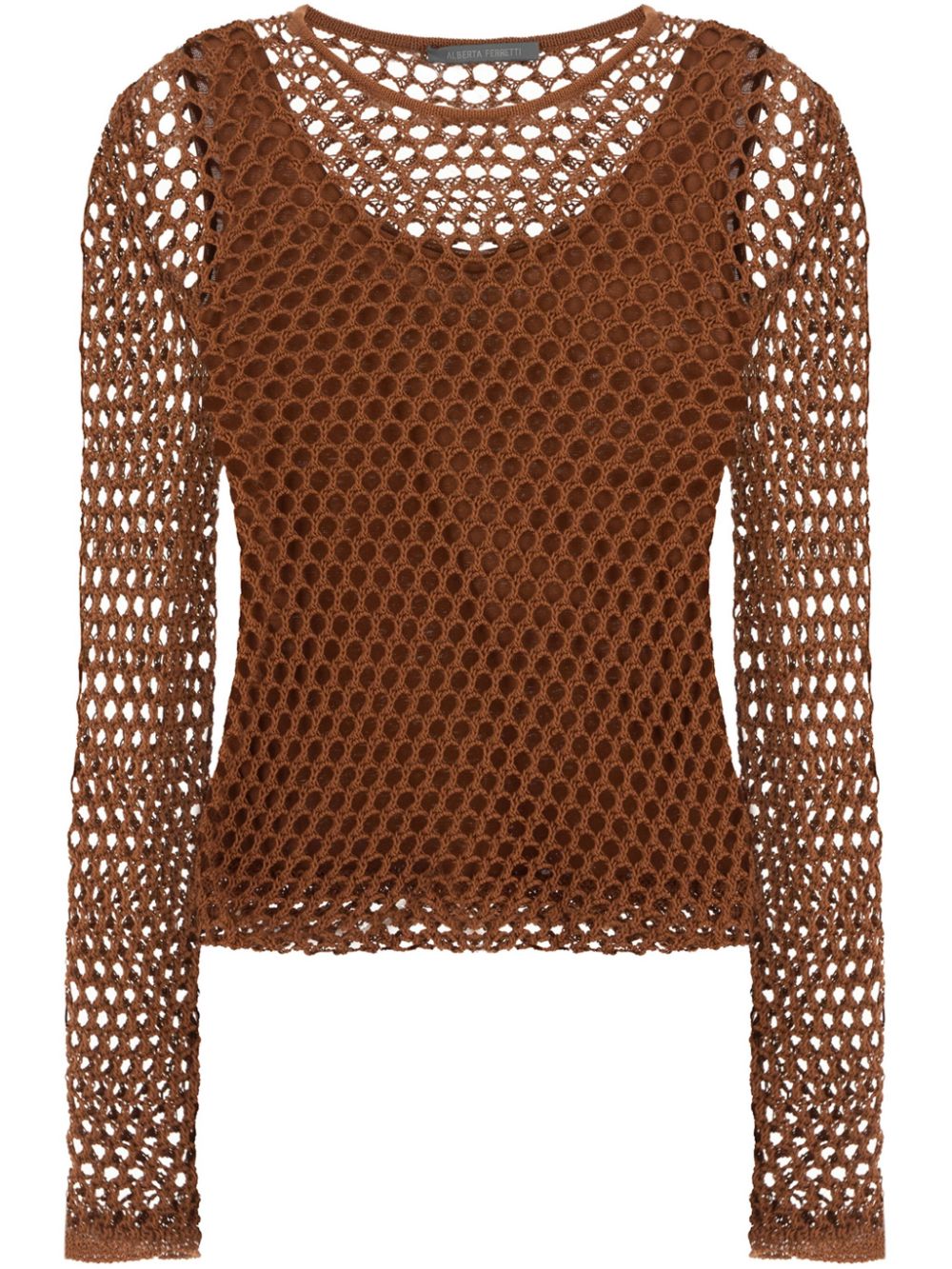 Mesh long-sleeves top - Brown