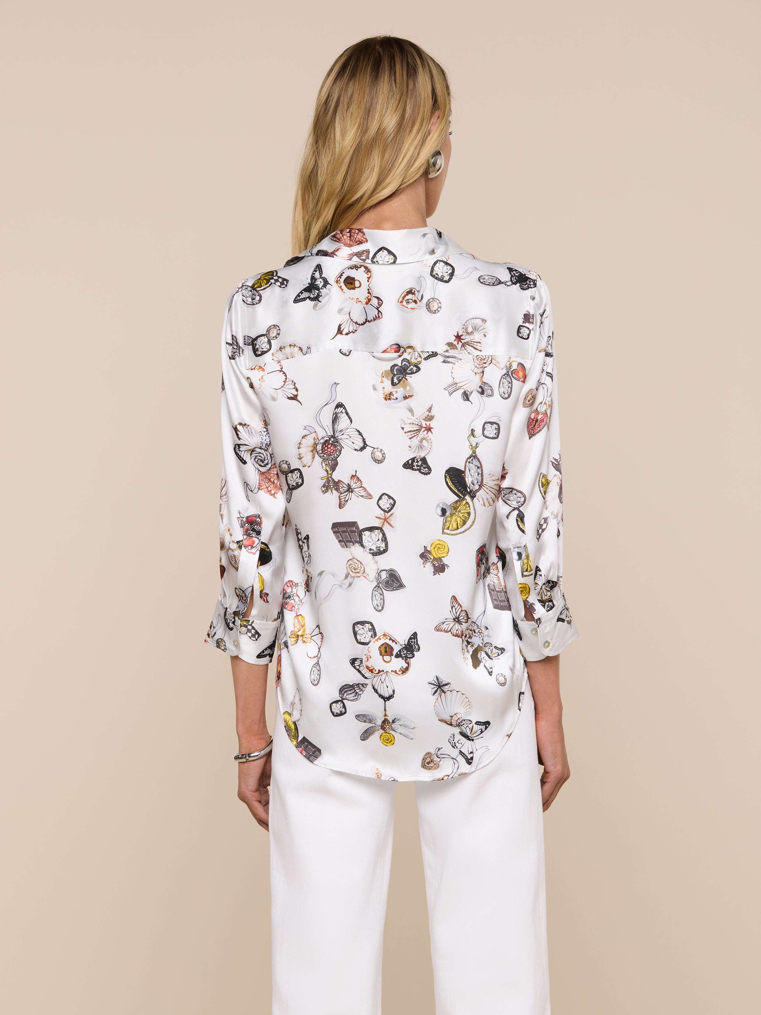 Dani Silk Blouse Top In Ecru Multi Lock Butterfly