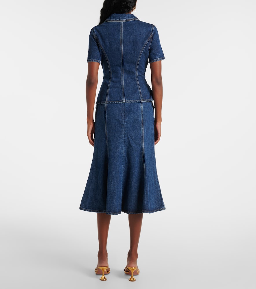Self-Portrait Flared denim midi dress