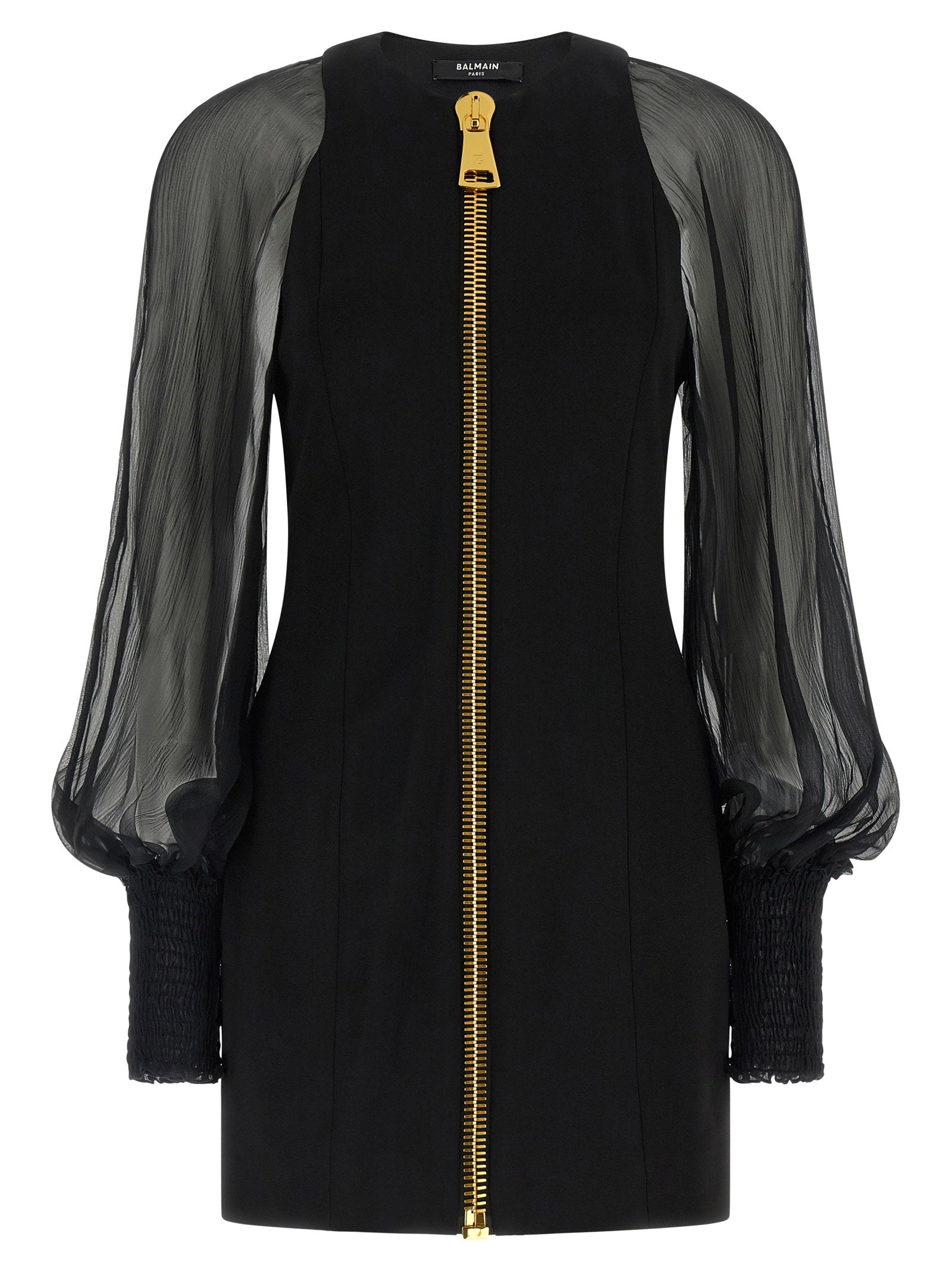 Gold Zip Semi-Transparent Muslin Dress — Black