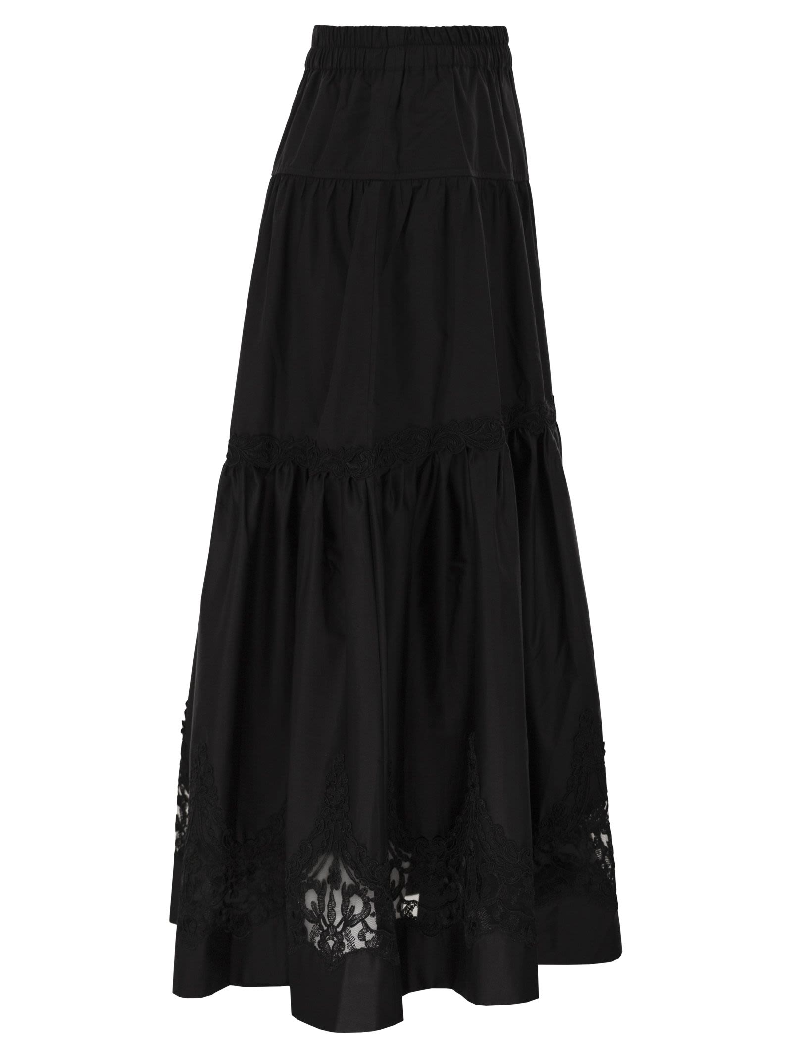 Jupe midi en coton et rayonne Maurizio Mykonos avec empiècements brodé