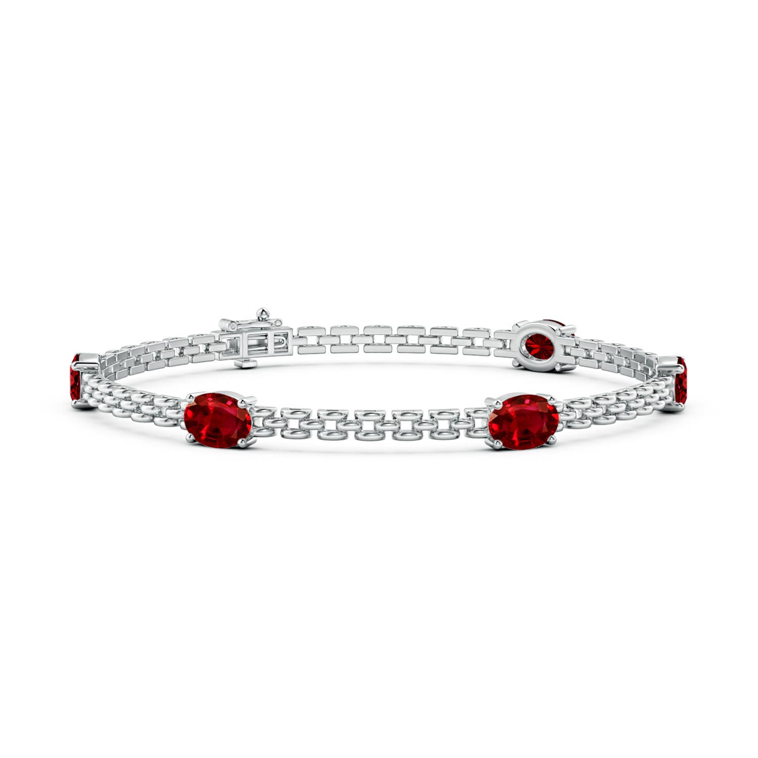 Angara 5.0 Carats Five Stone Oval Ruby Station Link Bracelet in 14K White Gold