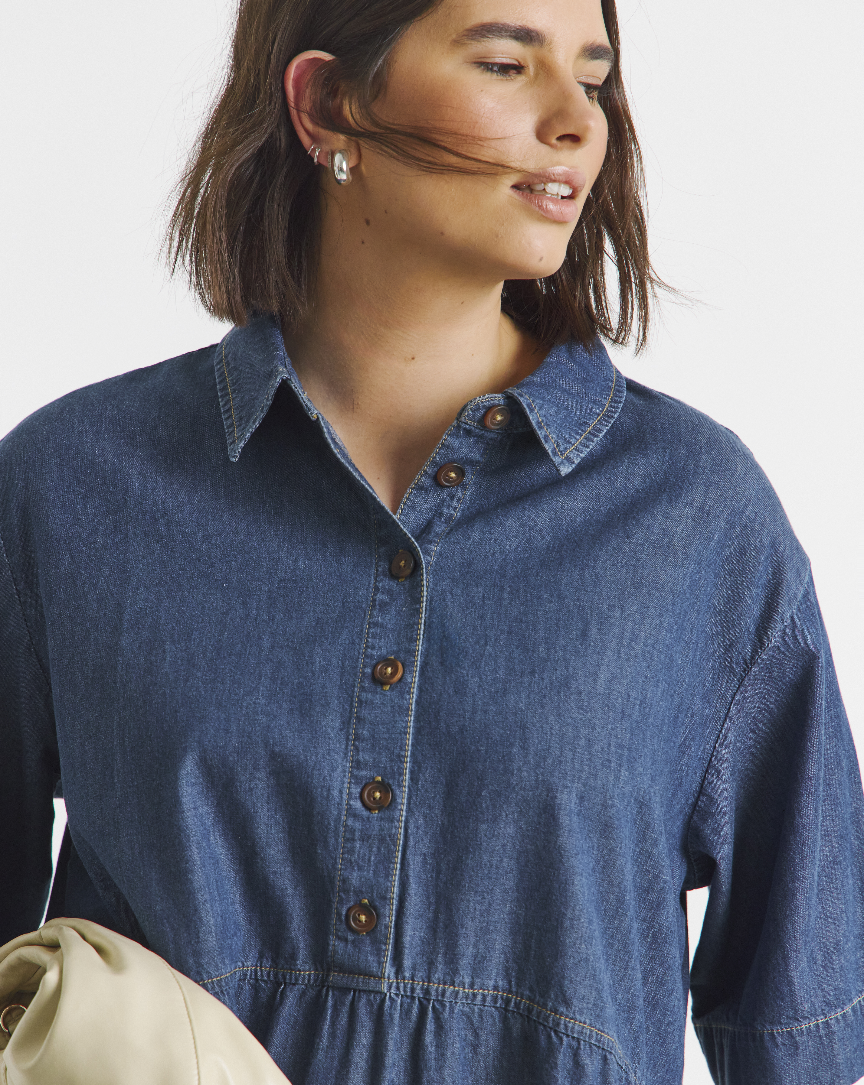 Short Sleeve Collared Denim Midaxi Dre