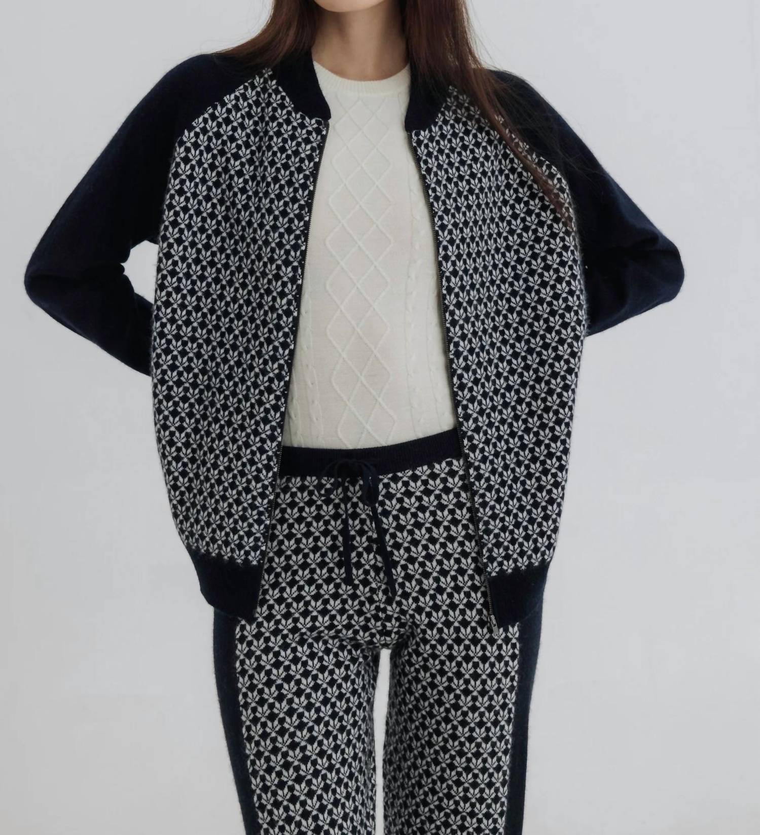 Degas Bomber Jacket In Navy / Cream