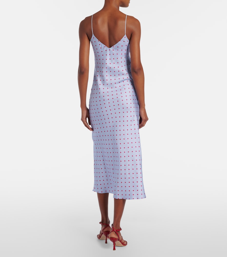Floral-appliqué printed silk slip dress