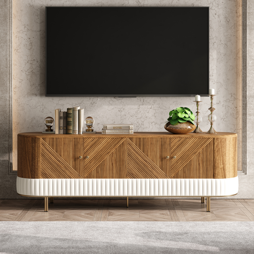 Wovent Mid-Century Modern Walnut Wood Tall TV Stand with Storage for 2000mm TV