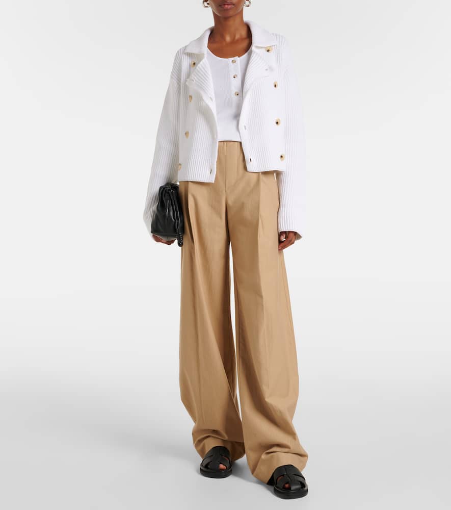 Cotton and wool wide-leg pants
