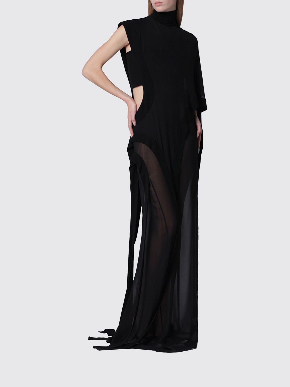 One-Shoulder Silk Evening Gown with Turtleneck Collar