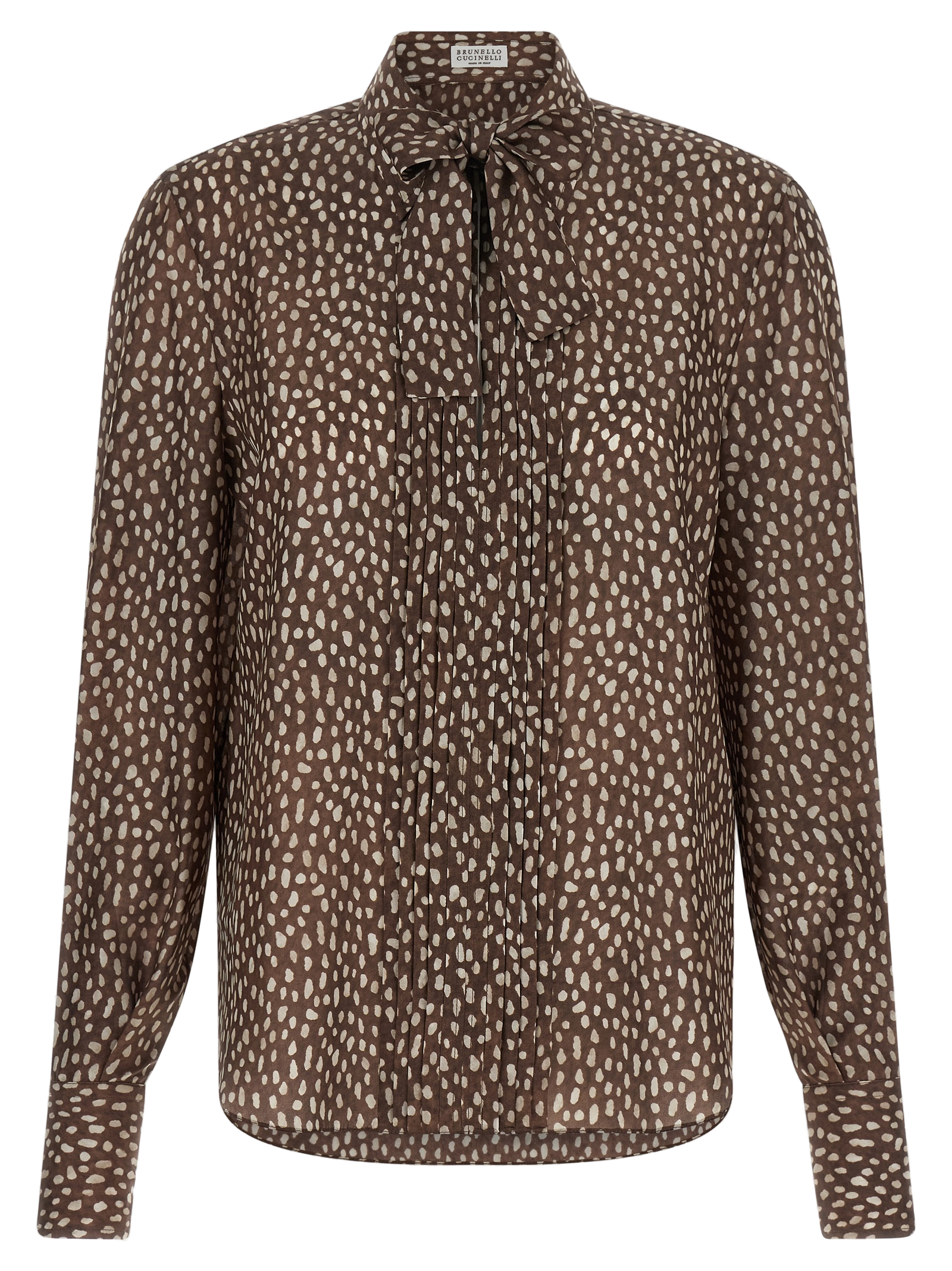 Polka-Dot Silk Blouse — Brown