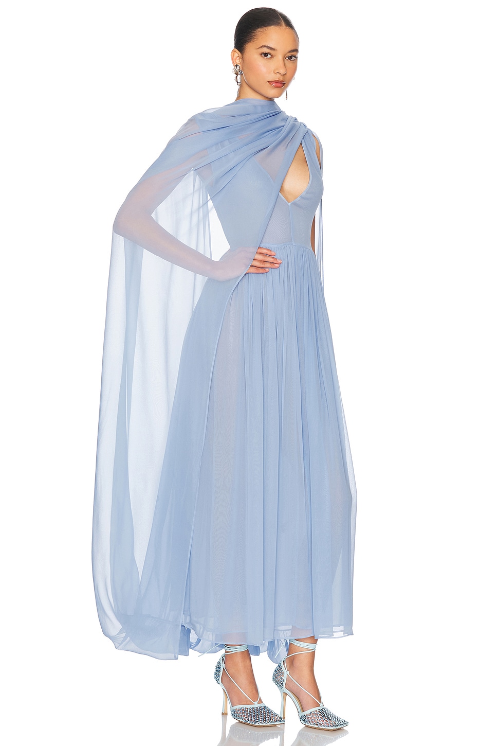 Helsa The Sabine Dress in Silk Chiffon in Blue.  XS. Also in