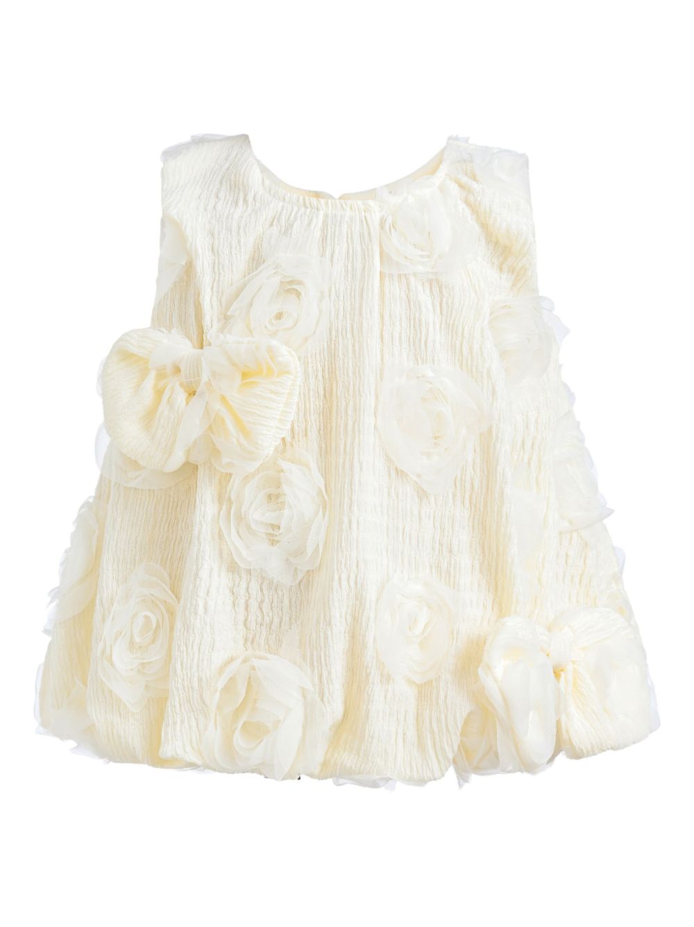 Ruffled floral-appliqué dress - White