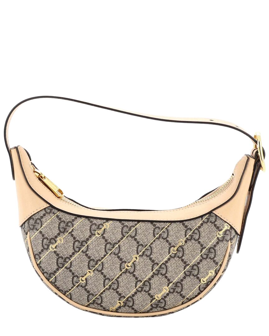 Beige Gg Coated Canvas Ophidia Half Moon Bag Print Mini (Authentic Pre-  Loved)