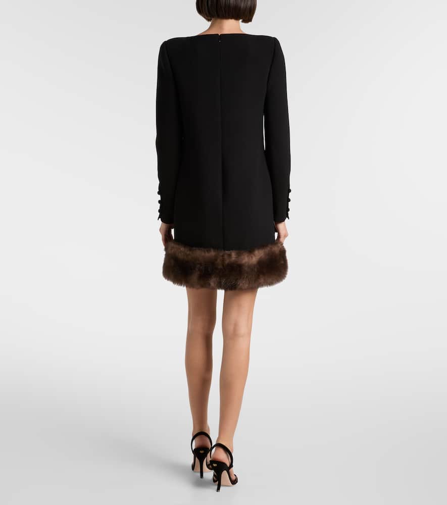 Shearling-trimmed virgin wool minidress
