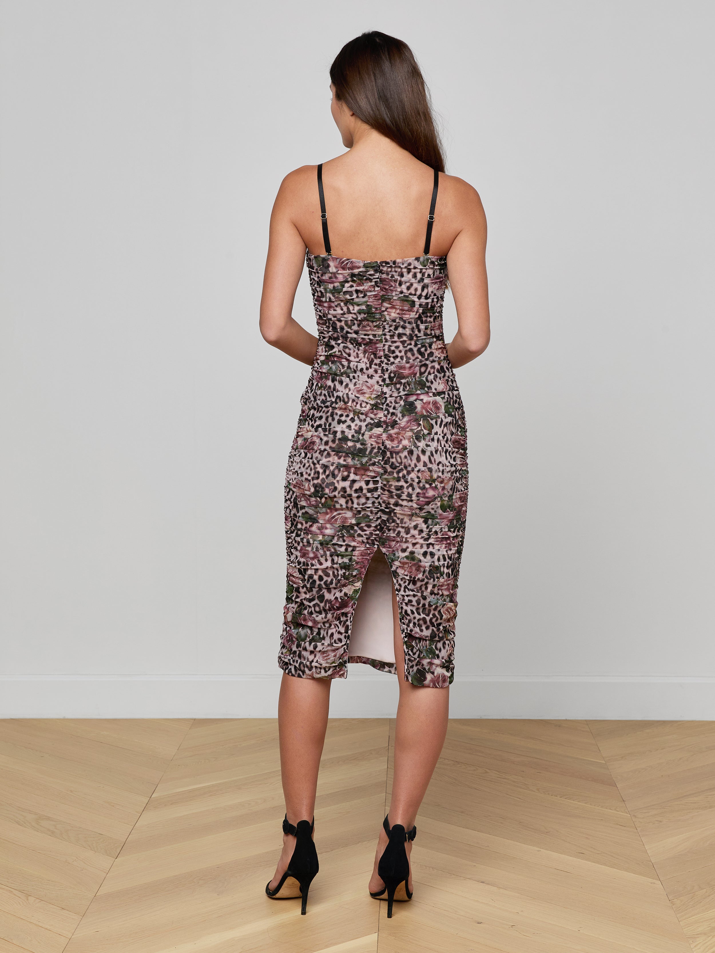Caprice Midi Dress In Multi Large Rose Cheetah
