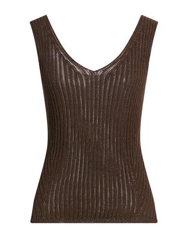 Woman Top Dark brown Size M Cotton, Polyamide