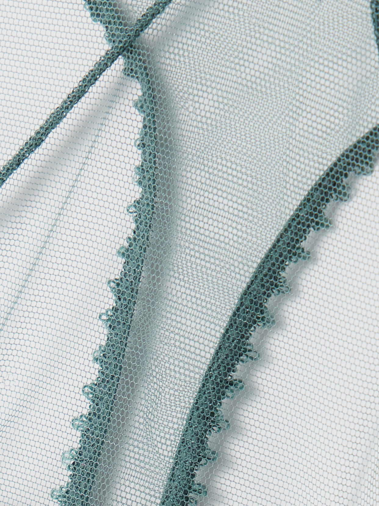 Perle Embroidered Mesh Thong - Green