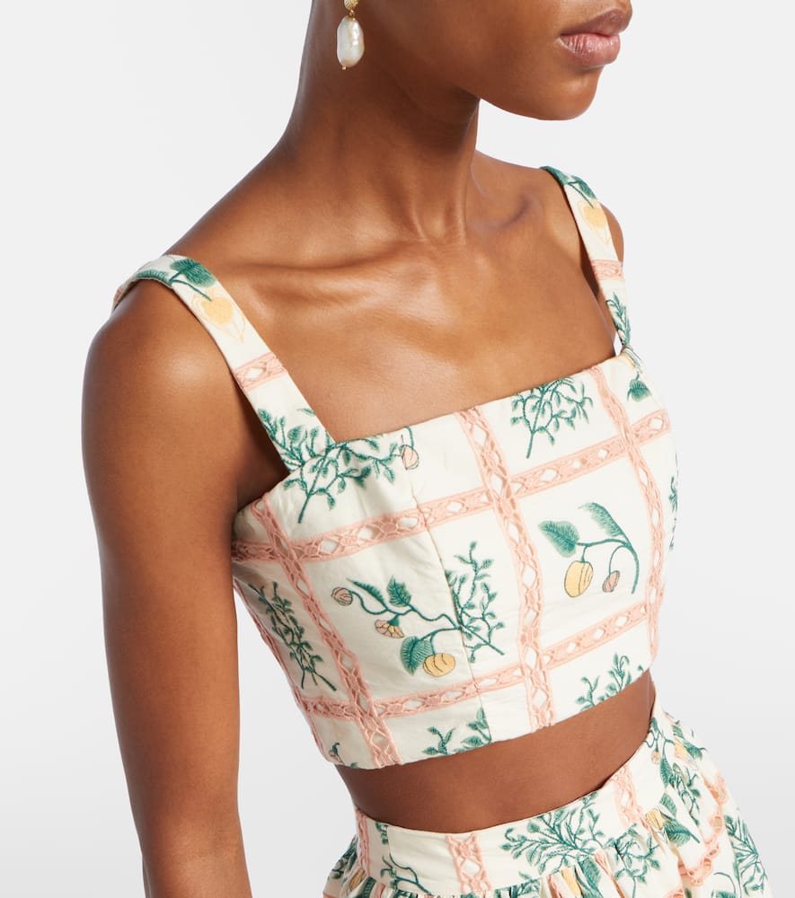 Cacao embroidered cotton crop top