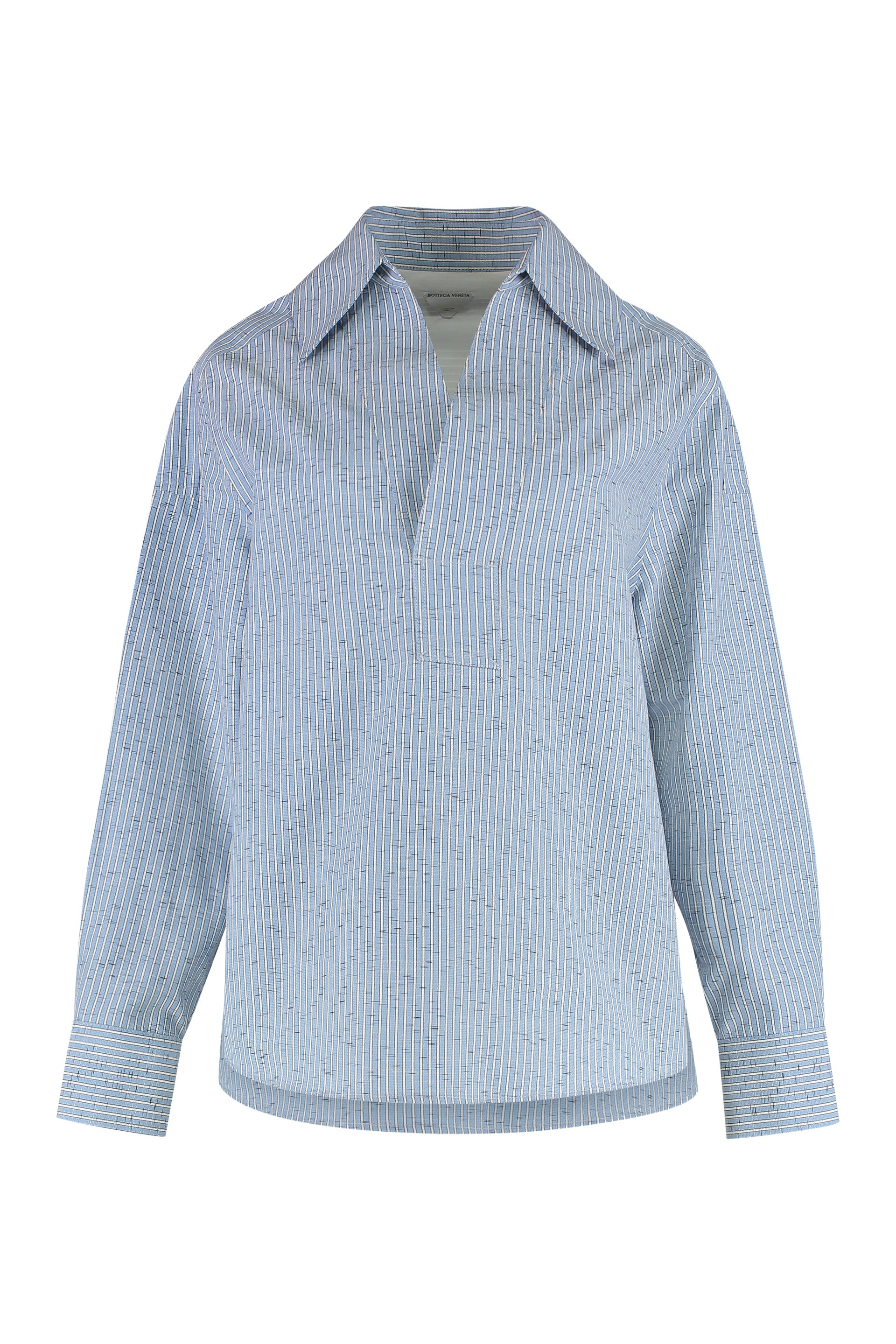 Cotton and Linen Blouse with Rounded Hem