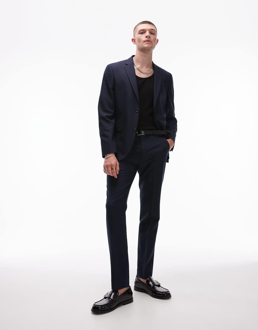 Topman skinny suit trousers in navy