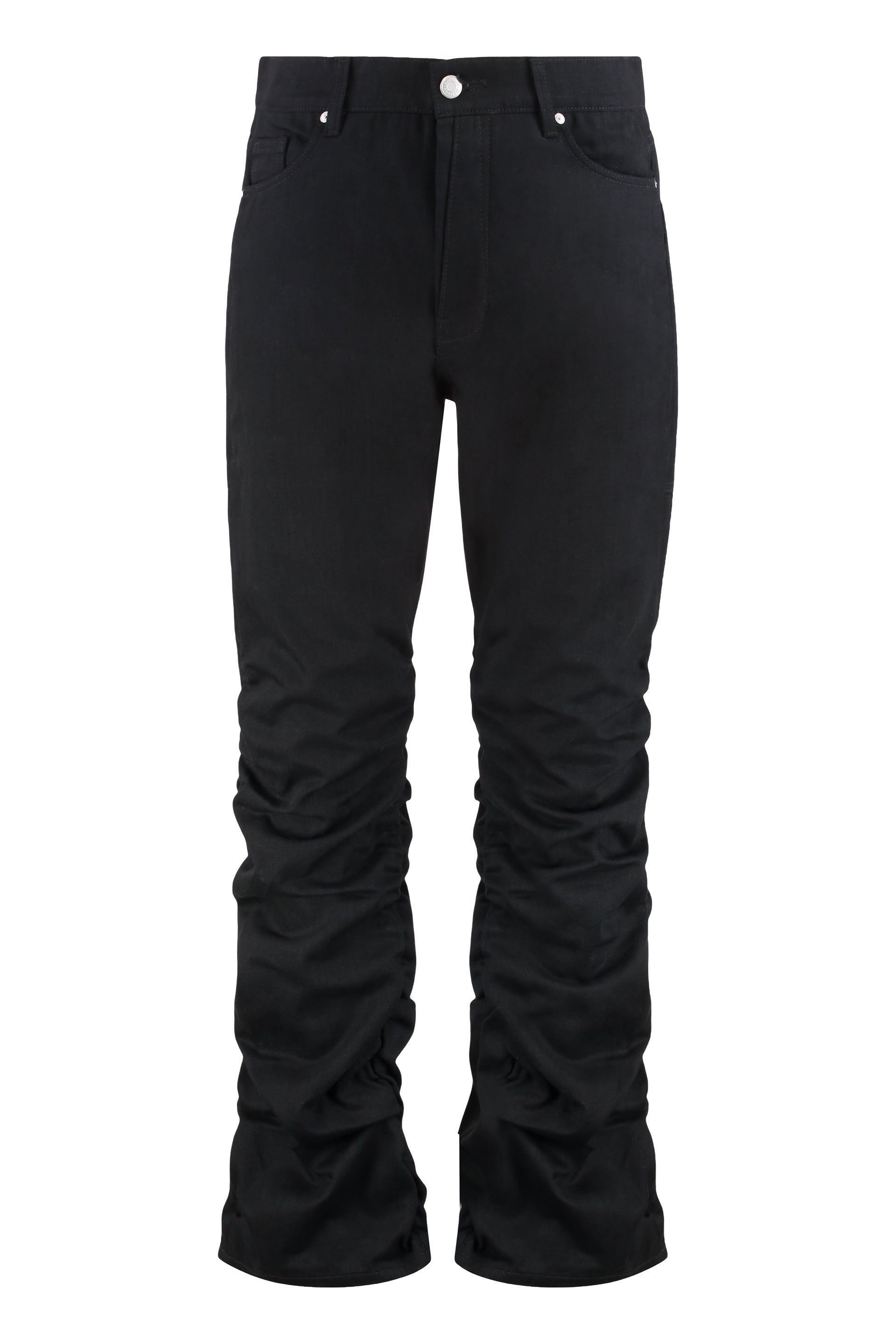 Gathered-Leg Cotton Jeans — Black
