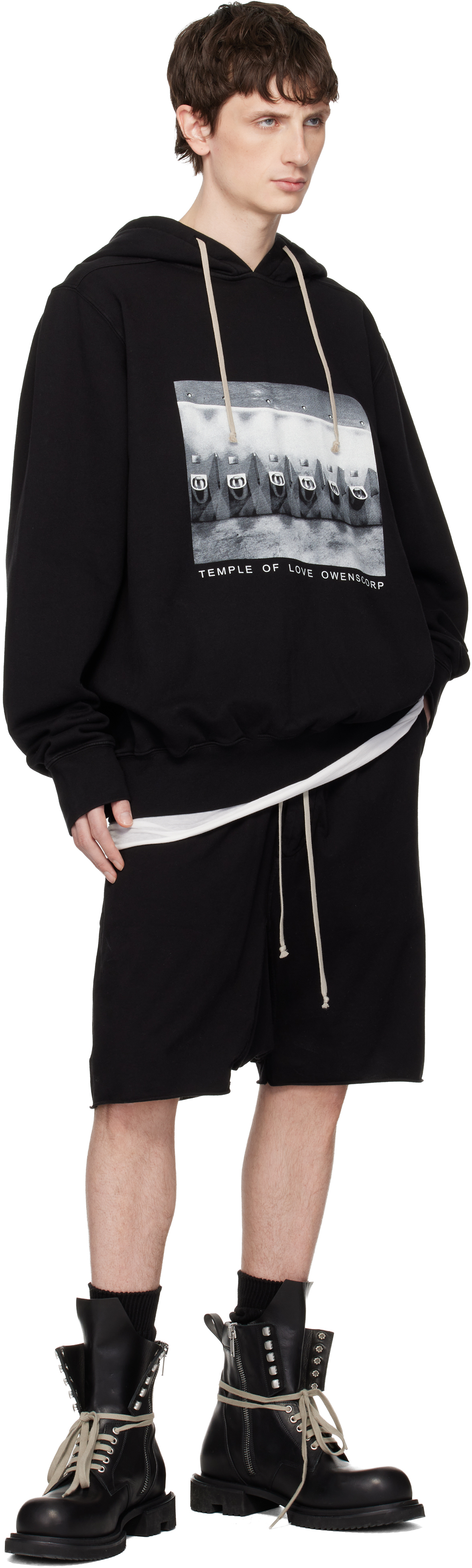 Black Temple Drawstring Pods Shorts