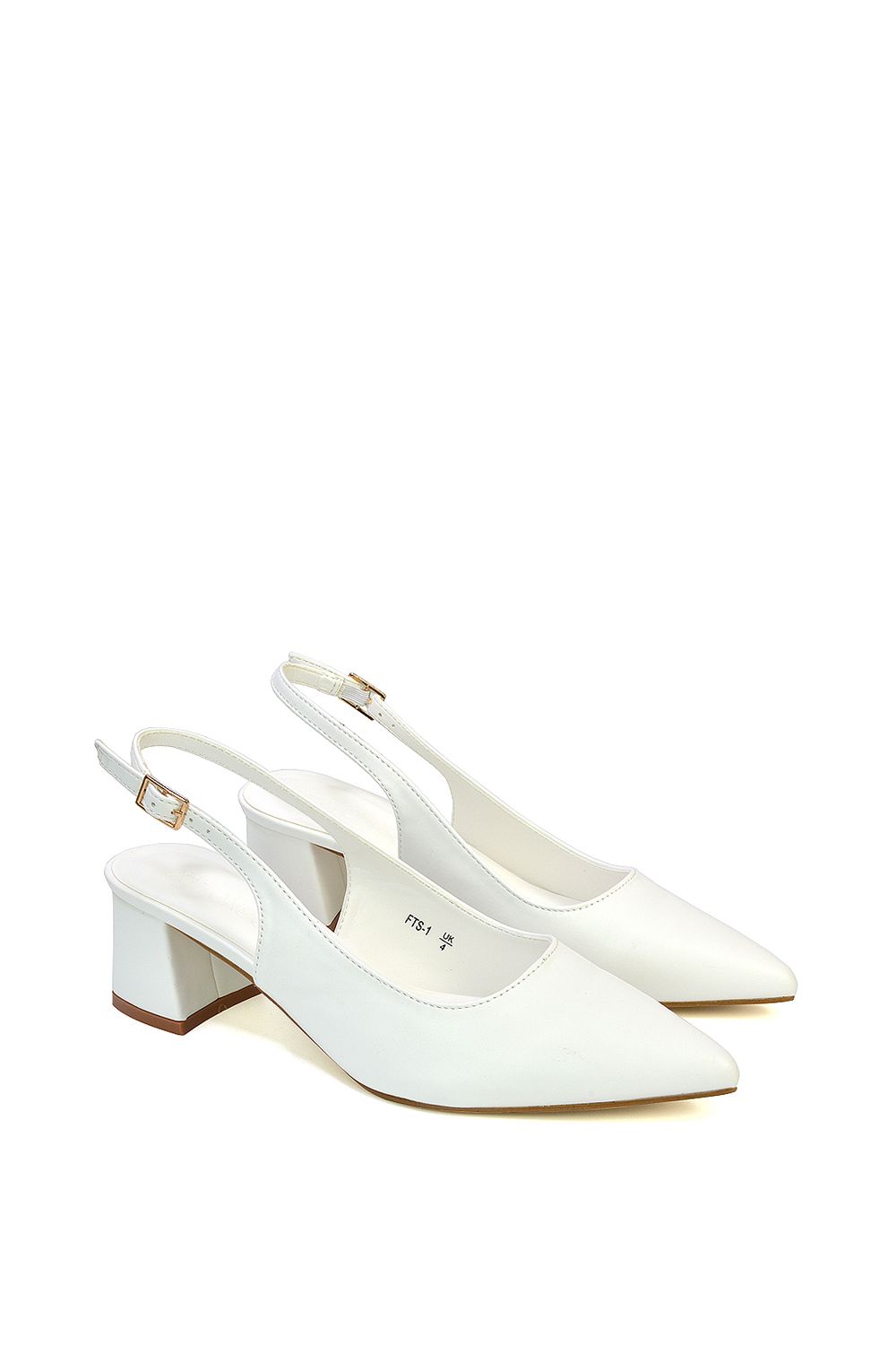 XY London Women's 'Devon' Court Shoe Block Heels With Slingback in White