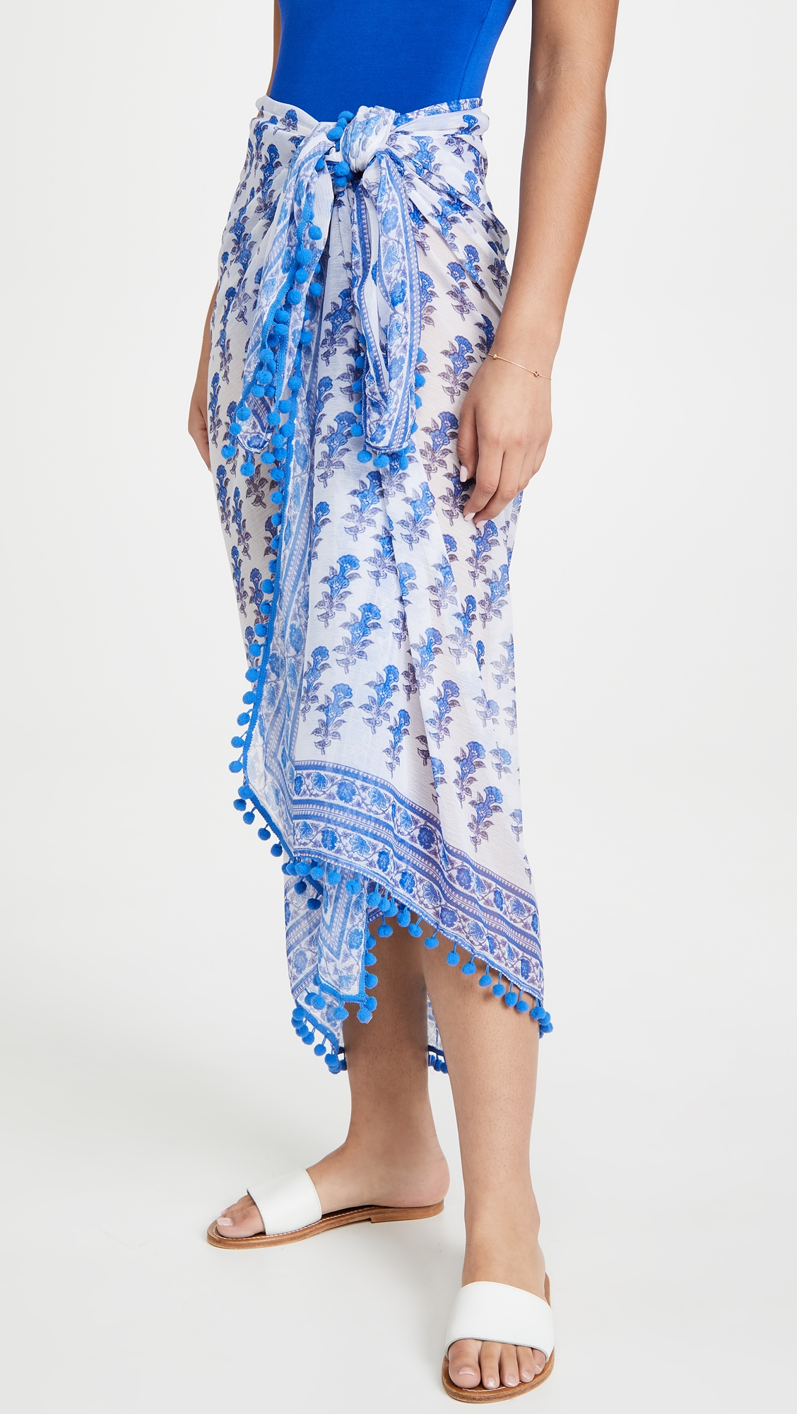 Border Print Sarong Blue One Size