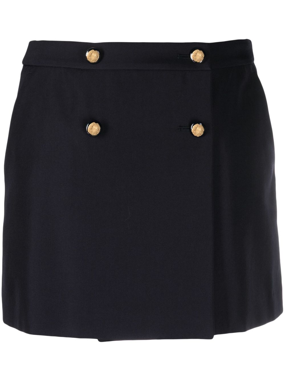 Wool-Cotton Blend Mini Wrap Skirt — Navy