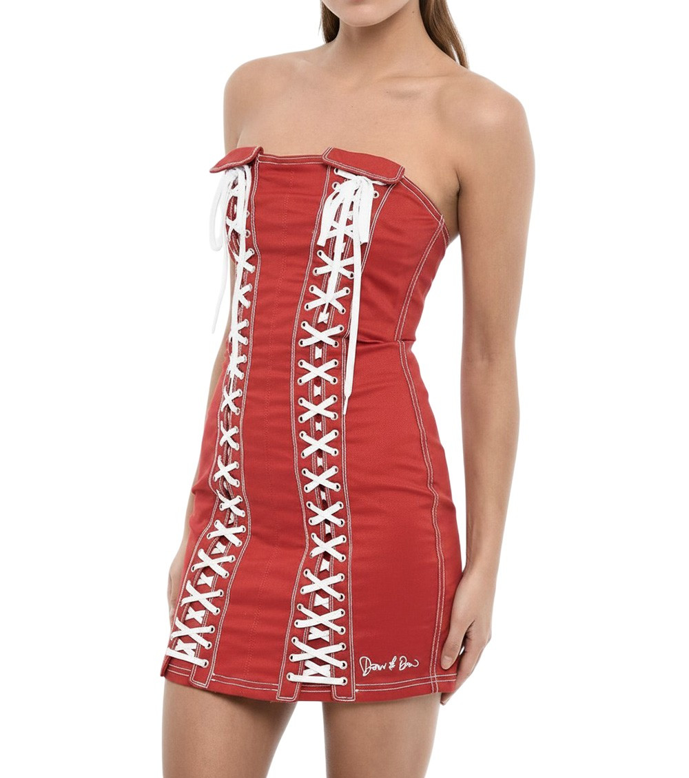 Red Embellished Strapless Mini Dress