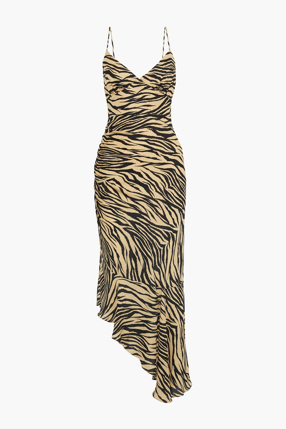 Asymmetric ruched printed silk-chiffon midi slip dress - Animal print - US 10