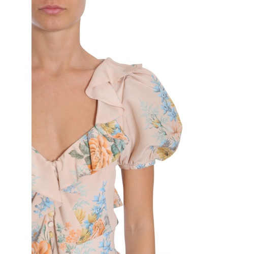 Floral Print Ruched Silk Dress