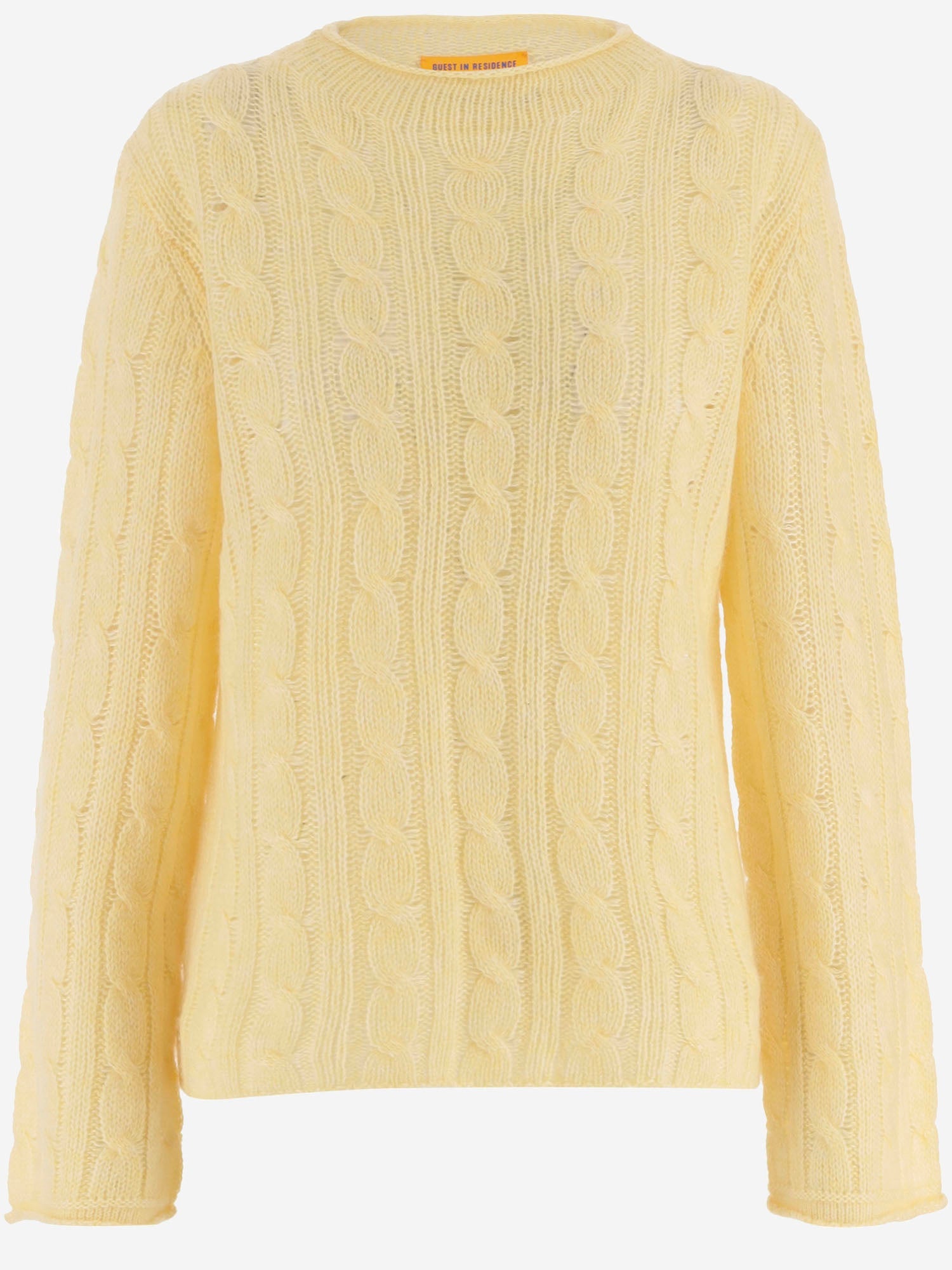 Wool-Cashmere-Silk Cable-Knit Sweater — Yellow