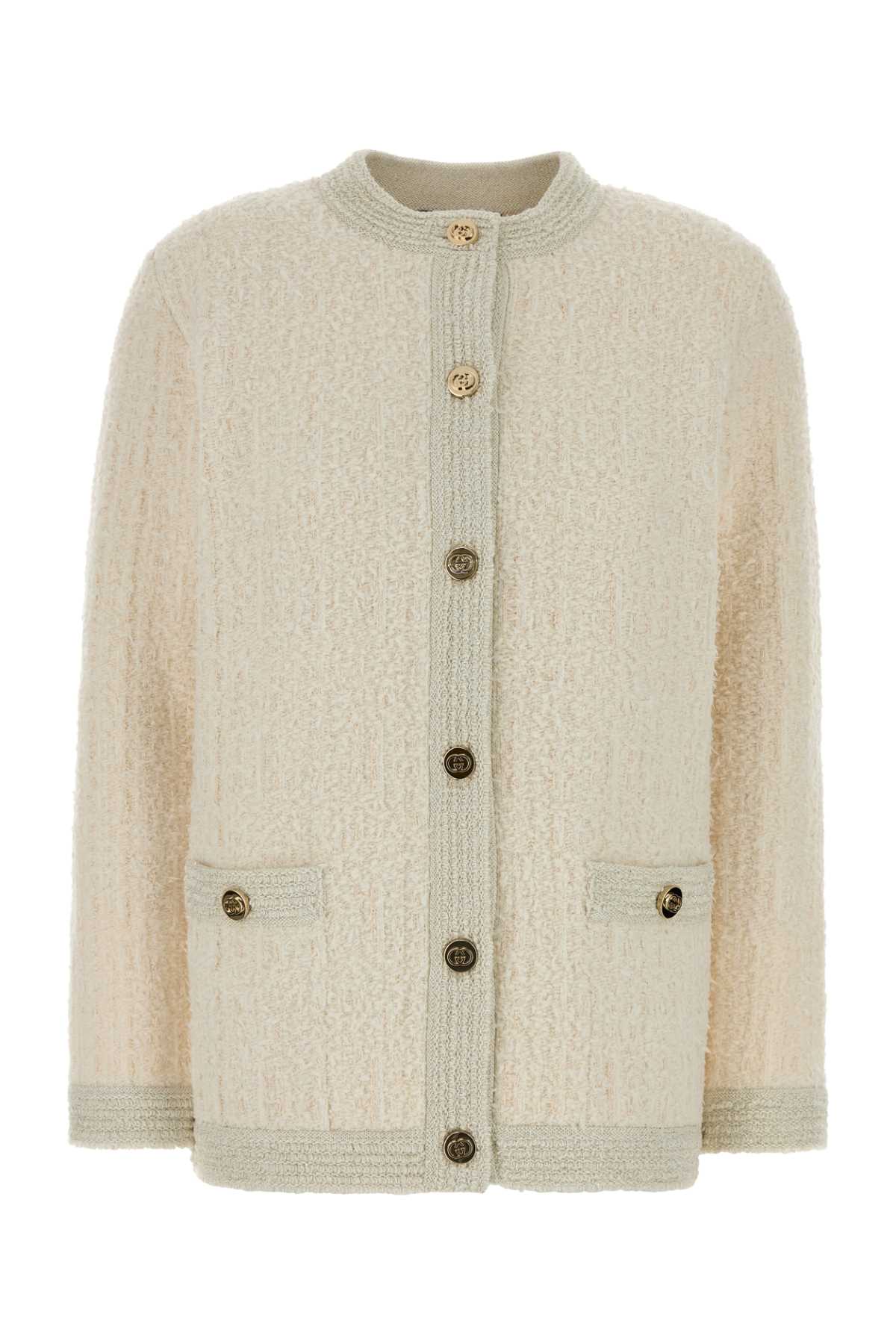 Stretch Bouclé Cardigan — Beige