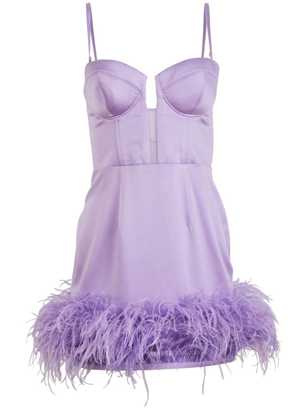 Feather-trimmed silk dress - Purple