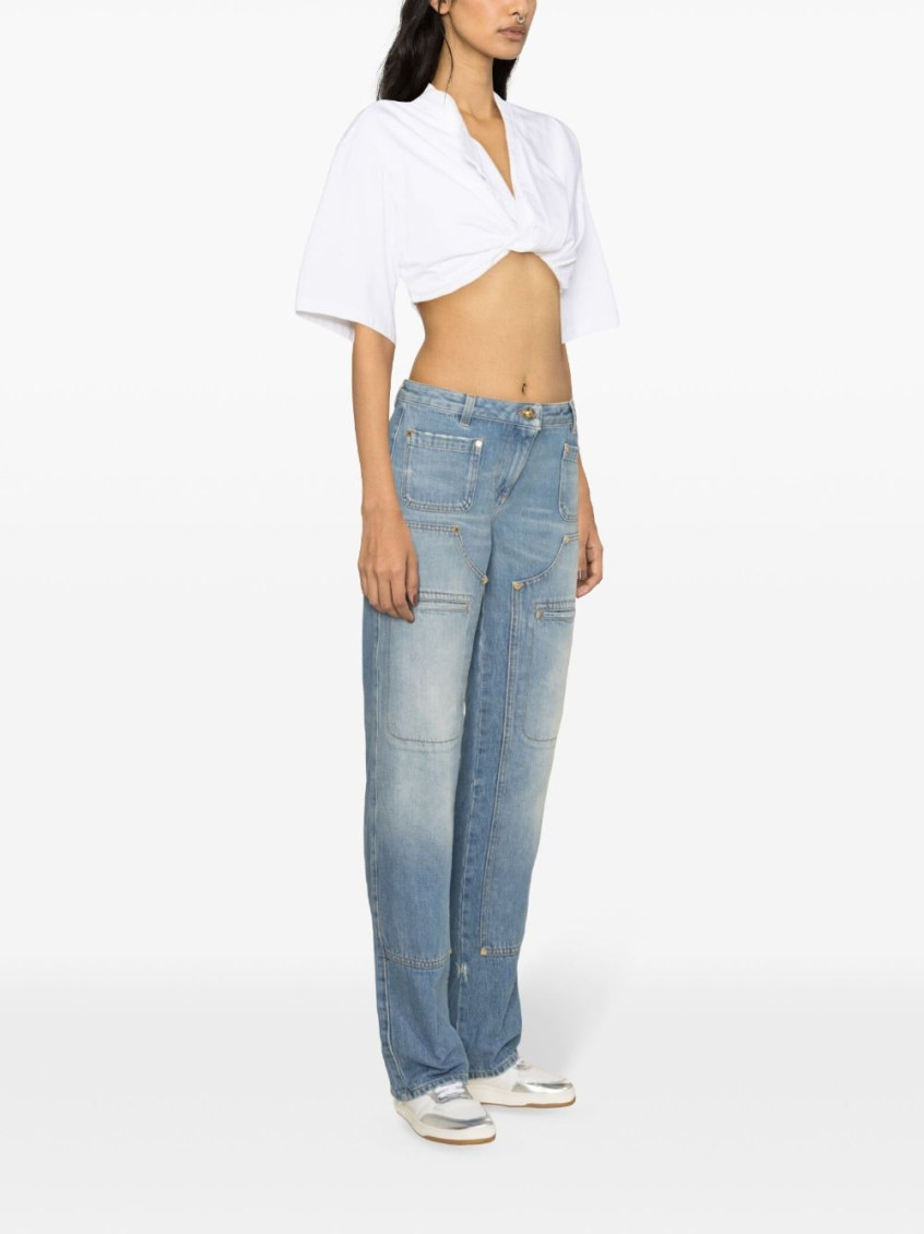 Knee-panel mid-rise straight jeans - Blue