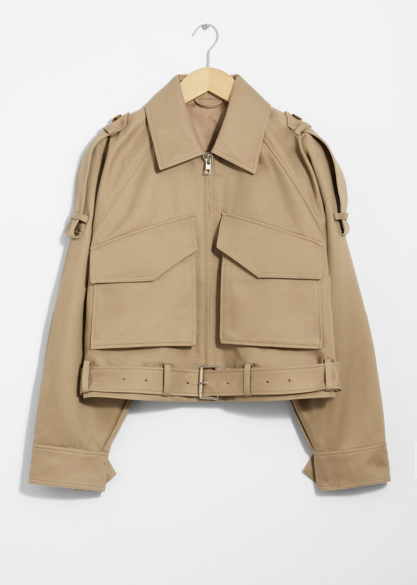 Belted Patch-Pocket Jacket - Beige