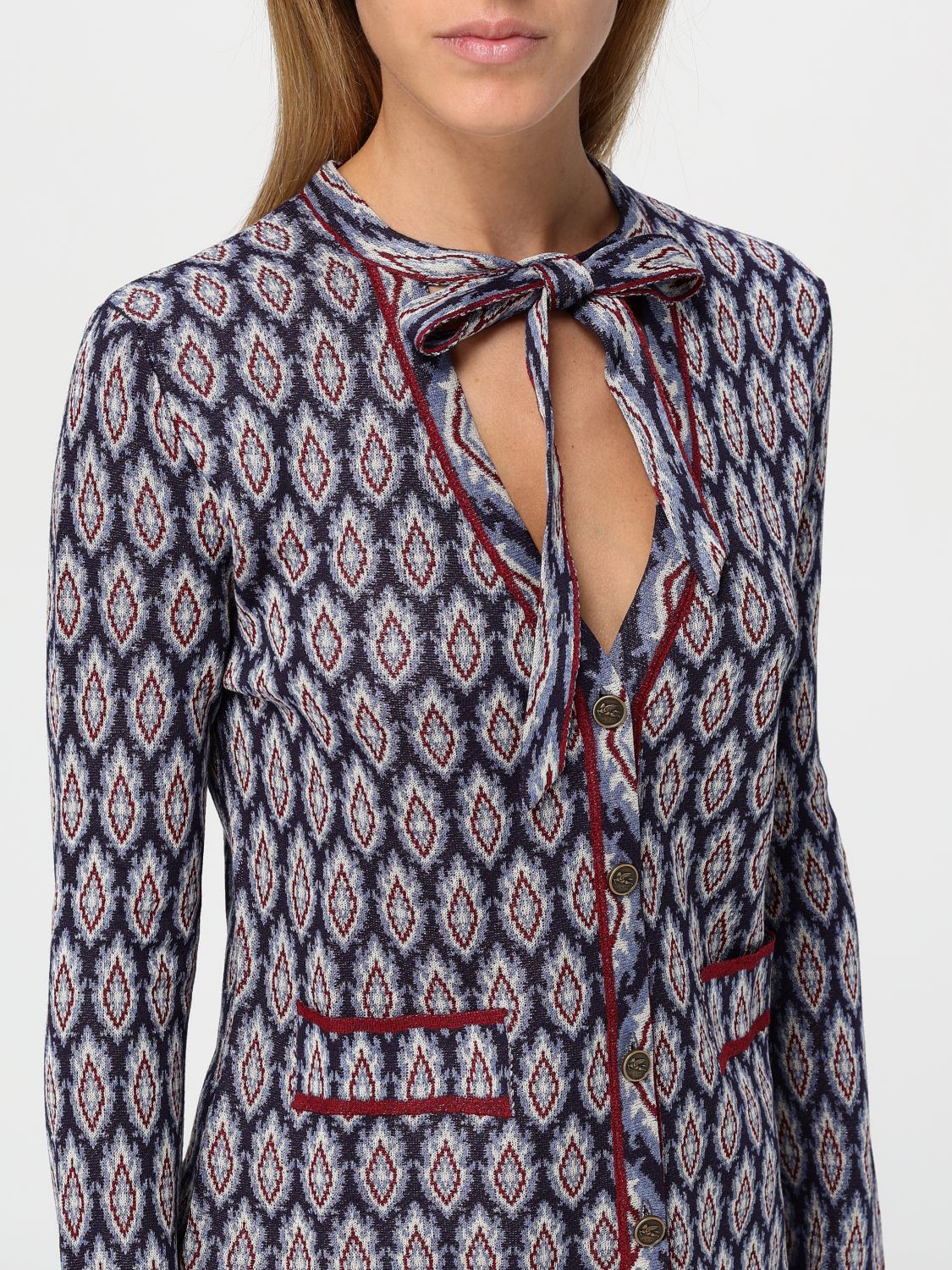 Bow-detail jacquard cardigan - Blue