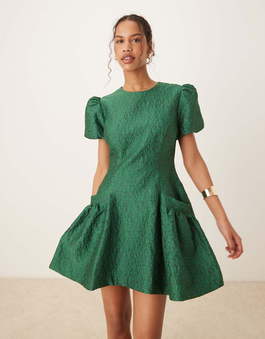 Sister Jane | DREAM Trillium jacquard mini dress in green | Realry