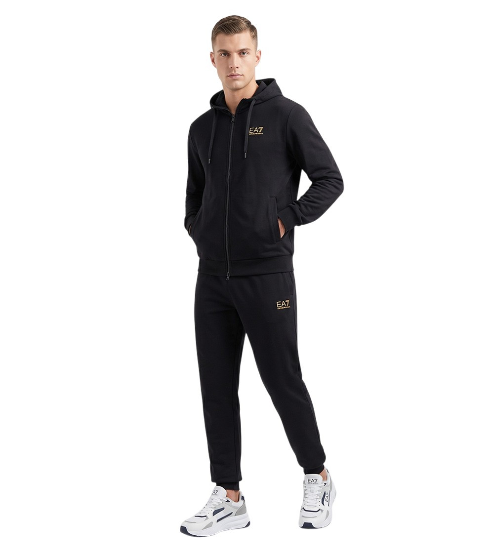 Black Cotton Solid Tracksuit